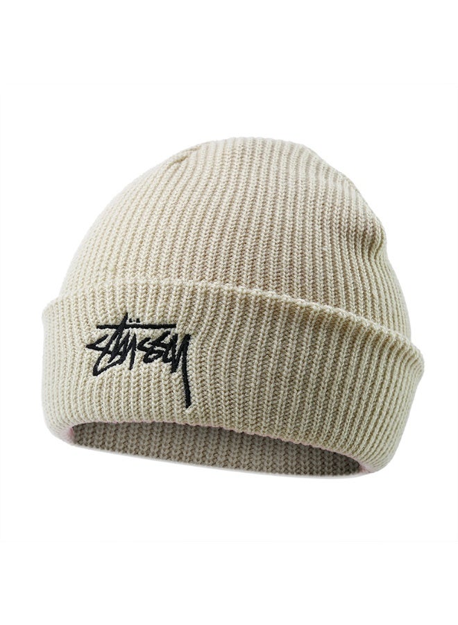 Stüssy Signature Logo Oatmeal Ribbed Knit Beanie – Streetwear Essential